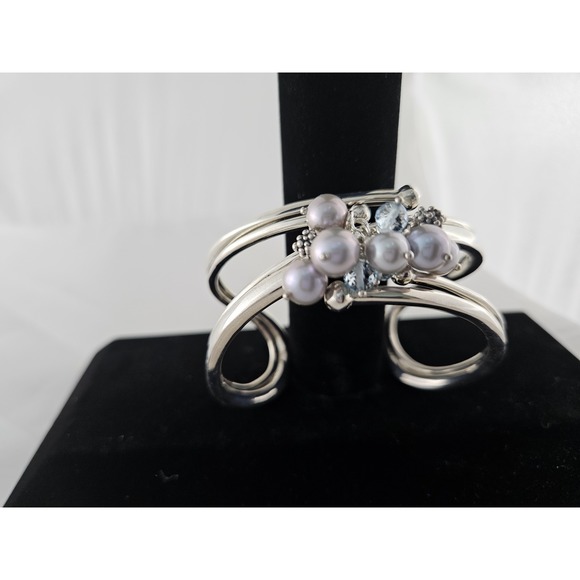 Michael Dawkins 925 Sterling Silver Cuff Bracelet Bridal Pearls - Picture 3 of 6